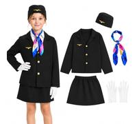 JoyinTcos Kids Flight Attendant Costume with Hat Gloves | Airline Outfit Uniform, Stewardess Costume Accessories, Halloween, Career Day, Cosplay Dress Up, Girls