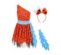 JoyinTcos Kids Pebbles Costume Girl Caveman Outfits with Bone Headband Accessory Halloween Cosplay Toddler Dress Up Prop