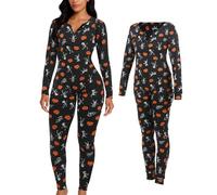 JoyinTcos Pumpkin Skeleton One Piece Pajamas Black Cute Pumpkin Skeleton Bodysuit Loungewear Unisex Adult Onesie Pajamas-S