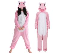 JoyinTcos Unisex Pink Hippo Onesie Adult Costumes, Plush Cosplay Animal Cosplay One Piece Unisex Adult Cartoon Sleepwear Homewear-XL