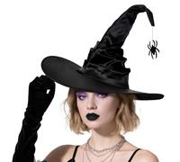 JoyinTcos Witches Hat With Spider Classic Black Halloween Witch Hat Elegant Witch for Women Girls Halloween Party Costume