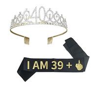 Joyiou 40th Birthday Gifts for Women, 40th Birthday Tiara and Sash, “I AM 39+1” Sash and Crystal Tiara, Forty Years Old Birthday Decoration Favors Gifts, 40th Birthday Party Decor Supplies (Gold)
