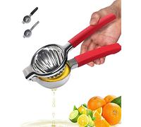 JOYIT Extra Large Lemon Squeezer Stainless Steel - Premium Heavy Duty Lemon Juicer Hand with Food Grade Silicone Handle, Ergonomic Manual Citrus Juicer with Solid Metal Squeezer Bowl (Red)…