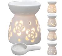 Joyivike Wax Melt Burner Ceramic EssentialOil Burner Set, Ceramic Hollowed Wax Burner White, Chic & Classy Aromatherapy Holder Candle Scented Diffuser For Oil And Wax Melts Bedroom Decor