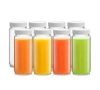 JoyJolt 16 oz Reusable Glass Bottles with Caps. Set of 8 Juicing Bottles With Lids and Juice Jars Labels. Glasses for Cold Brew, Smoothie