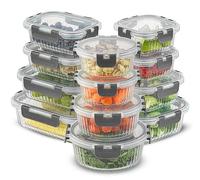 JoyJolt 24pc Fluted Glass Storage Containers with Lids. 12 Airtight, Freezer Safe Food Storage Containers, Pantry Kitchen Storage Containers, Glass Meal Prep Containers for Lunch