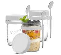 JoyJolt 3-Pack Glass Overnight Oats Jars with Lids and Spoons Set (16 oz), Mason Jars for Overnight Oats, Chia Pudding Jars with Lids - BPA-Free, Leak Proof Small Containers for Meal Prep