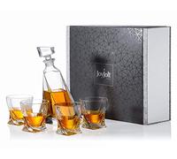 JoyJolt Atlas 5-Piece Crystal Whiskey Decanter Set,100% Crystal Bar Set, Crystal Decanter Set Comes With A Scotch Decanter-22 Ounces And A Set Of 4 Old Fashioned Whiskey Glasses-10.8 Ounces.