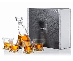 JoyJolt Atlas 5-Piece Crystal Whiskey Decanter Set,100% Crystal Bar Set, Crystal Decanter Set Comes With A Scotch Decanter-22 Ounces And A Set Of 4 Old Fashioned Whiskey Glasses-10.8 Ounces.