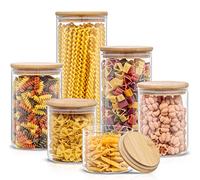 JoyJolt Borosilicate Glass Jars With Bamboo Lids. 6 Pc Set of Air Tight Sealable Containers. Food Jar Canisters with Airtight Lid for Pantry Storage and Kitchen Organization.