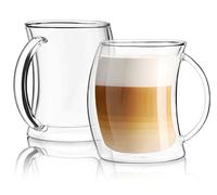 JoyJolt Caleo Collection Glass Coffee Cups Double Wall Insulated Mugs Set of 2 Glasses (13 oz, 390ml)