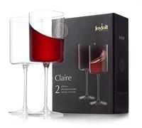 JoyJolt Claire 14oz Red Wine Glass Set, Large Wine Glasses Set of 2, Elegant Crystal Wide Rim Stemware, Modern Glasses with Stem, Made in Europe Stemmed Glassware for Unique Gifts