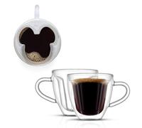 JoyJolt Disney Mickey Mouse 3D Espresso Cups 5.4oz. Glass Set of 2 Insulated Double Wall Coffee with Design. Cup Set. Unique Mugs, by JoyJolt., Transparent