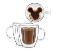 JoyJolt Disney Mickey Mouse 3D Glass Cups Set of 2, 10oz Insulated Double Wall Glass Coffee Cups with 3D Design, Insulated Disney Coffee Cup Set, Unique Mugs also for Espresso