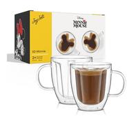 JoyJolt Disney Minnie Mouse 3D Double Wall Glass Mugs with Handles, 13oz Glass Coffee Cups Set of 2, Insulated Clear Glasses for Tea or Latte, Disney Glasses