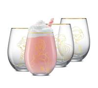 JoyJolt Disney Princess Sketch Stemless Drinking Glasses, 19oz Glass Cups ft Princess Jasmine Ariel Belle Cinderella, Disney Princess Kitchen Glassware Set of 4, Disney Gifts for Adults