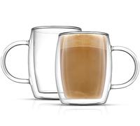 JoyJolt Double Wall Glasses 13.5-Ounce Insulated Mugs Double Walled Glass Cups For Coffee Tea Set of 2