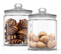JoyJolt Elegant Cookie Jar. 2 Large Glass Jar With Lid. Jars for Kitchen Counter with Lids, Candy Jar, Decorative Apothecary Canisters, Half Gallon Lid Airtight