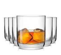 JoyJolt Faye Crystal Whiskey Glasses, Lowball Glasses Set of 6, 10oz Short Glass Tumbler, Double Old Fashioned Rocks Glass for Scotch or Bourbon, Dishwasher Safe Glassware