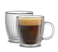 JoyJolt Fluted Glass Espresso Cups, 5.4oz Espresso Cup - Set of 2 Espresso Mugs