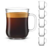 JoyJolt Glass Coffee Cups - 15.5oz Diner Mugs Set of 6. Bar Accessories, Cafe Style Clear Mug, Cappuccino, Latte, Tea Cup, Large Espresso Glasses