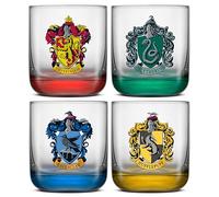 JoyJolt Harry Potter House Pride Short Drinking Glasses, 10oz Glass Tumblers, Kitchen Drinking Glasses Set of 4, Hogwarts Cup, Harry Potter Gifts for Adults