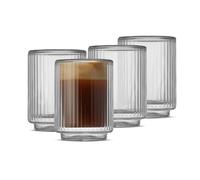 JoyJolt Haven Fluted Stackable Espresso Cups Set of 4, 2.5oz Ribbed Double Wall Glasses, Stacking Insulated Coffee Cup Set, Small Glass Coffee Cups for Espresso Machine Accessories