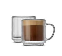 JoyJolt Haven Stackable Fluted Glass Mugs Set of 2, 5.5oz Ribbed Double Wall Glass Coffee Mugs, Stacking Insulated Coffee Cup Set also for Espresso Shot Tea Latte Macchiato Cappuccino