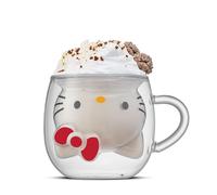 JoyJolt Hello Kitty 3D Coffee Mug, 13.5 oz Double Wall Glass Cup with 3D Design, Insulated Cute Mug for Tea, Latte, or Iced Coffee, Kawaii Sanrio Cup, Hello Kitty Kitchen Stuff