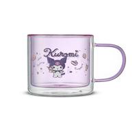 JoyJolt Hello Kitty Double Wall Insulated Coffee Mug ft Kuromi, 13.5 oz Glass Cup, Cute Drinking Glassware ideal for Latte, Iced Coffee, or Tea, Kawaii Hello Kitty Merch, Sanrio Accessories