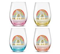 JoyJolt Hello Kitty Sweet Rainbow Set of 4 19 oz Glass Tumblers, Kawaii Kitchen Glassware Sets, Sanrio Hello Kitty Product, Teardrop Glasses for Water, Juice, Coffee, Iced Tea