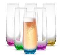 JoyJolt Hue Stemless Champagne Flutes Set of 6 Colored Glasses, 9.5oz Cocktail Glass Set for Mimosa, Stemless Champagne Glasses, Prosecco Wine Flute, Bar Glassware