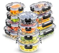 JoyJolt JoyFul by 24pc Borosilicate Glass Storage Containers with Lids. 12 Airtight, Freezer Safe Food Storage Containers, Pantry Kitchen Storage Containers, Glass Meal Prep Container for Lunch
