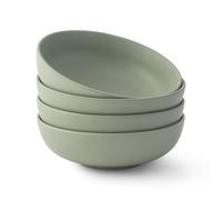 JoyJolt Mesa 30oz Stoneware Pasta and Salad Bowls Set of 4, Matte Sage Green Dishwasher and Microwave Safe Wide and Shallow Plate Bowls