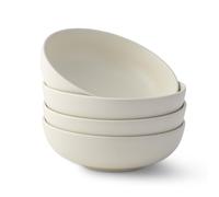 JoyJolt Mesa 30oz Stoneware Pasta Bowls Set of 4, Salad and Serving Bowl for Kitchen, Oatmeal, Soup, Dinner - Matte Linen White, Dishwasher and Microwave Safe, Wide and Shallow Plate