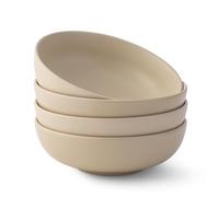 JoyJolt Mesa 30oz Stoneware Pasta Bowls Set of 4, Salad and Serving Bowls for Kitchen, Oatmeal Soup Dinner, Matte Beige, Dishwasher and Microwave Safe, Wide and Shallow Plate