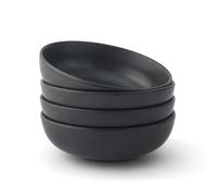 JoyJolt Mesa 30oz Stoneware Pasta Bowls Set of 4, Salad and Serving Bowls for Kitchen, Oatmeal, Soup, Dinner - Matte Black, Dishwasher and Microwave Safe, Wide and Shallow Plate