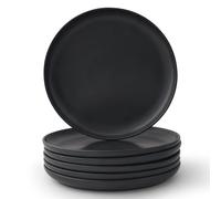 JoyJolt Mesa Stoneware Dinner Plates Set of 6, 10.5" Dish Set, Dishwasher and Microwave Safe Plate Set, Modern Rustic Dinnerware, Kitchen Serving Dishes - Matte Black