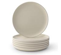 JoyJolt Mesa Stoneware Dinner Plates Set of 6, 10.5” Dish Set, Dishwasher and Microwave Safe Plate Set, Modern Rustic Dinnerware, Kitchen Serving Dishes - Matte White (Linen)