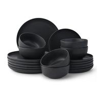 JoyJolt Mesa Stoneware Dinnerware Set, 18-Piece Plates and Bowls, Modern Farmhouse Matte Black Dish Set for 6