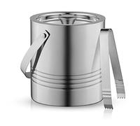 JoyJolt Metal Double Wall Ice Bucket with Lid, Ice Tongs and Strainer. 3L Insulated Ice Bucket for Cocktail Bar, Wine, Home Bar Accessories, Parties, Champagne Bucket. Stainless Steel Ice Buckets