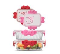 JoyJolt Sanrio Hello Kitty Fluted Glass Food Storage Containers with Lids, 2x Airtight Glass Storage Containers with Lids for Kitchen, Reusable Lunch Meal Prep Container, Cute Hello Kitty Gifts