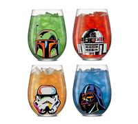 JoyJolt Star Wars Cosmic Color Stemless Drinking Glasses, 19oz Glass Cups ft Darth Vader, Stormtrooper, Boba Fett, R2-D2 - Star Wars Kitchen Glasses Set of 4, Gifts for Men, Women & Adults