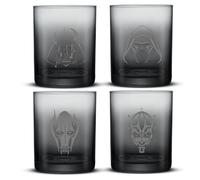 JoyJolt Star Wars Dark Side Drinking Glasses Set of 4, 14oz Short Glass Cups, Lowball Glass Tumbler Set ft Darth Vader Darth Maul Kylo Ren and General Grievous, Star Wars Stuff