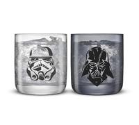 JoyJolt Star Wars Dark Side Monochrome Short Drinking Glasses, 10oz Glass Tumbler Cup Set ft Darth Vader and Stormtrooper, Star Wars Kitchen Glasses Set of 2, Star Wars Gifts for Men Women and Adults