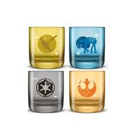 JoyJolt Star Wars Galactic Icons Short Drinking Glasses Set of 4, 10oz Glass Tumbler Cup Set, Kitchen Glasses Set, Colored Collectible Glassware, Star Wars Gifts