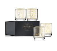 JoyJolt Star Wars Glassware. 'Deco' Lowball Glasses Set of 4, 10oz Star Wars Glasses. Short Glass Tumbler with Darth Vader in a Retro Crystal Glass Cup. Double Old Fashioned Rocks Glass or Water Glass