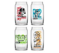 JoyJolt Star Wars Now Playing Collection Tumblers, 16.9oz Classic Can Shape Drinking Glass Set of 4 With Glass Straws, Star Wars Gifts and Glassware