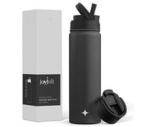 JoyJolt Triple Insulated Water Bottle with Straw Lid AND Flip Lid! 22oz Water Bottle, 12 Hour Hot/Cold Vacuum Insulated Stainless Steel Water Bottle. BPA-Free Leakproof Water Bottles - Thermos Bottle