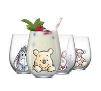 JoyJolt Winnie the Pooh 19 Oz Glass Tumblers, Set of 4 Stemless Kitchen Cups, Gift for Adults